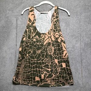 Emilio Pucci Floral Print Tank Top Orange Green Silk Blend Italy Women's Large